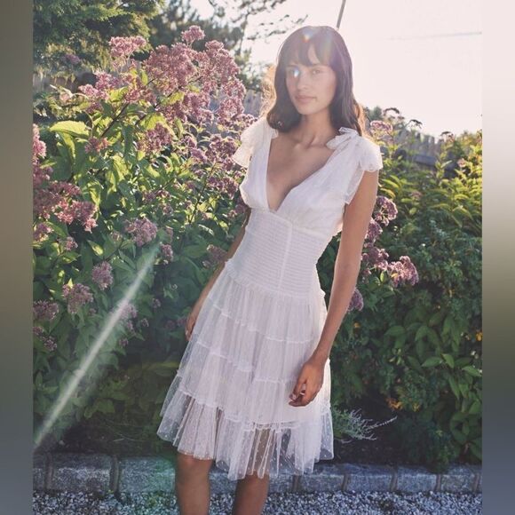 Cinq a Sept Valeria Midi White Dress Ruffle Size 4 - Picture 9 of 13